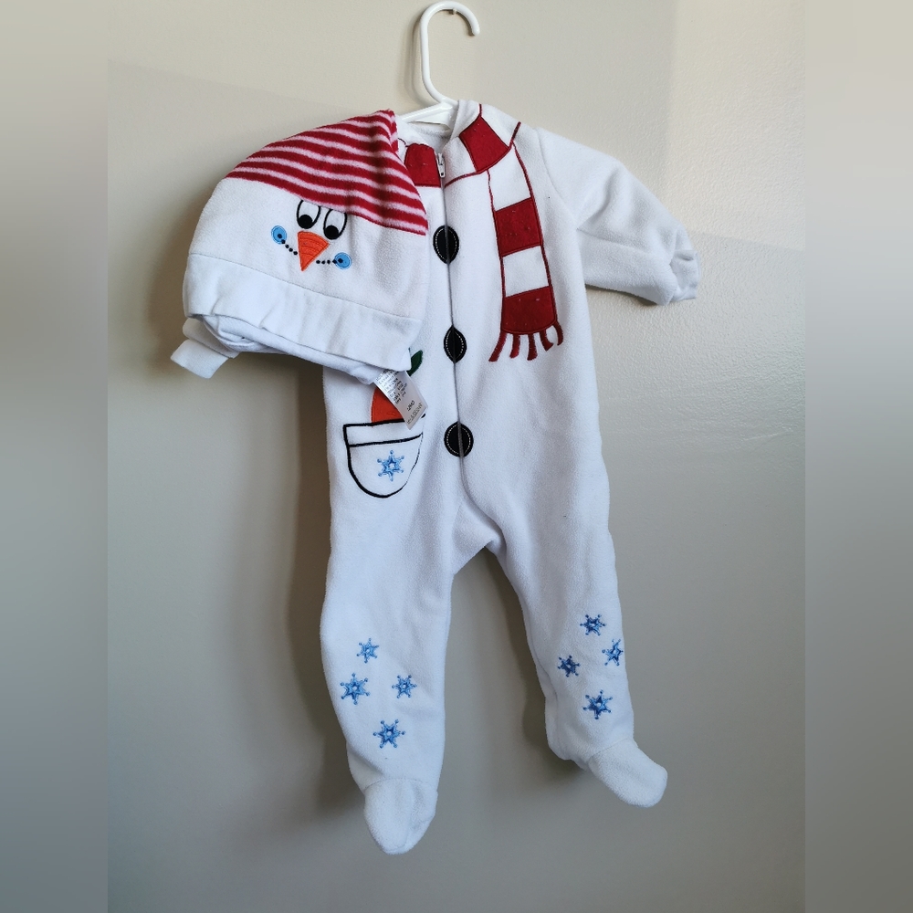George Snowman 12 month sleeper/suit and hat set